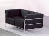 Stunning Le Corbusier Style Black Leather Modern Loveseat