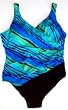 Alicia Simone Plus Size 1 Piece Shirred Surplice Swimsuit - Blue/BlackStripe