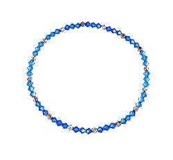 Anklet - A70 - Stretch 4mm Swarovski (tm) Crystal and Silver Tone Heishi Beads ~ Sapphire