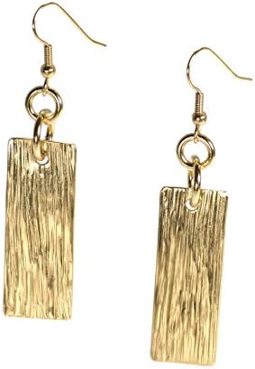 Nu Gold Brass Bark Dangle Earrings by John S Brana Handmade Jewelry - High-quality Durable Brass Earrings - Anti-tarnish Lifetime Guarantee