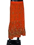 Designer Womens Bohemian Chic Flame Orange Dcrapechic Beaded Embroidered Bellydance Skirt