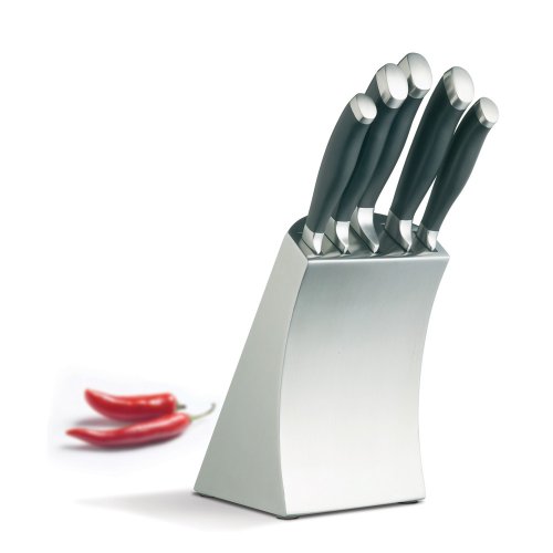 Master Class Deluxe Five Piece Knife Set With Designer Stainless Steel Block