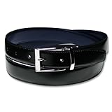 Genuine Top-Grain Italian Leather Belt. Reversable Black or Navy Blue with Silver Buckle
