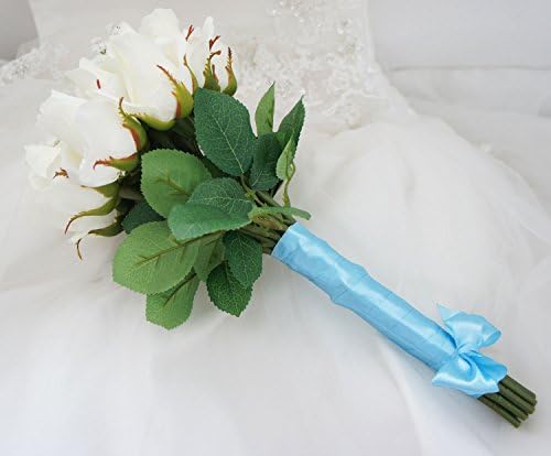 Lily Garden One Dozen Real Touch Rose and Baby's Breath Bridal Wedding Bouquet (White)