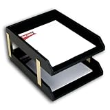 Black Leather Double Letter Trays w/Gold Posts