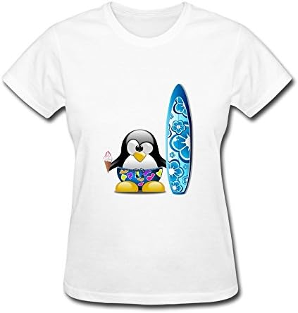 ZLSJ Women's T Shirt Cute Surfing Cartoon Penguin Size XXL White