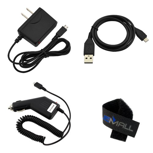 GTMax Micro USB Car Charger + Micro USB Travel Charger + 3 Ft Micro USB Data Cable for HTC One X Endeavor, One S Ville; Samsung Motorola LG Cellphone Smartphone and more with * Black Cable Tie *