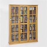 Leslie Dame Enterprises Sliding Glass 3 Door Multi-Media Storage Cabinet (Finish: Walnut)