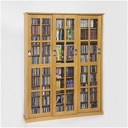 Leslie Dame MS-1050W Glass Sliding 3 Door Media Storage Cabinet - Walnut