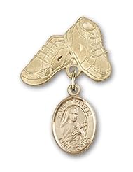 Gold Filled Baby Badge with St. Therese of Lisieux Charm and Baby Boots Pin