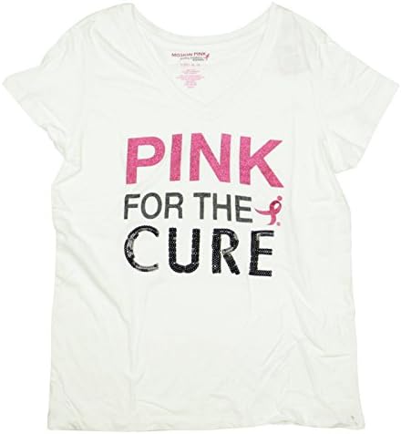 Mission Pink Womens Susan G Komen Sequin Tee Shirt Large White