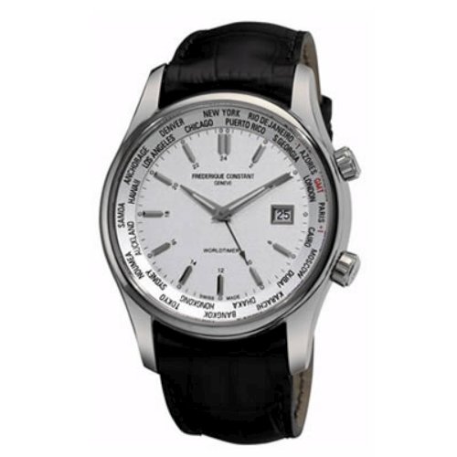 Frederique Constant Mens FC255S6B6 Classic Silver Dual Time Zone Dial Watch