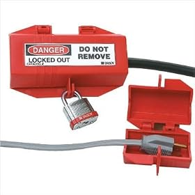 Brady 65675 3-1/4" Height, 7" Width, 3-1/4" Depth, Polypropylene, Red Color Large Brady Plug Lockout