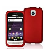 Red Rubberized Snap-On Hard Skin Case Cover for LG Optimus M MS690 Metro-PC ....
