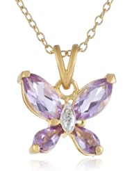 Yellow Gold Plated Sterling Silver Gemstone and Diamond Accent Butterfly Pendant Necklace, 18"