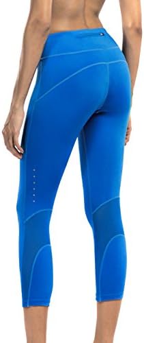 Krol Athletic Women's Yoga Compression Pants Tights Leggings Capri Active Running Workout (XLarge , Blue)