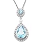 14k White Gold Blue Topaz and Diamond Drop Pendant, 18"