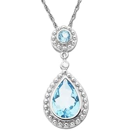 14k White Gold Blue Topaz and Diamond Drop Pendant, 18 by Amazon.com Collection