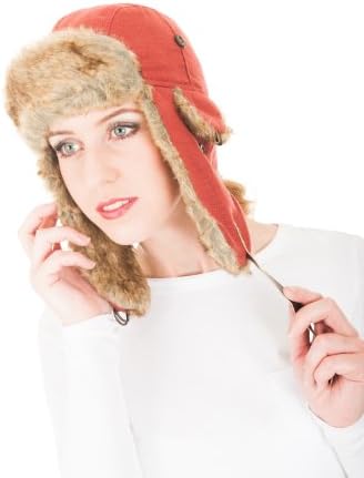 Women's Ladies One Size up to 57cm Canvas Trapper with Faux Fur Trim By Satsumauk (Mulberry)
