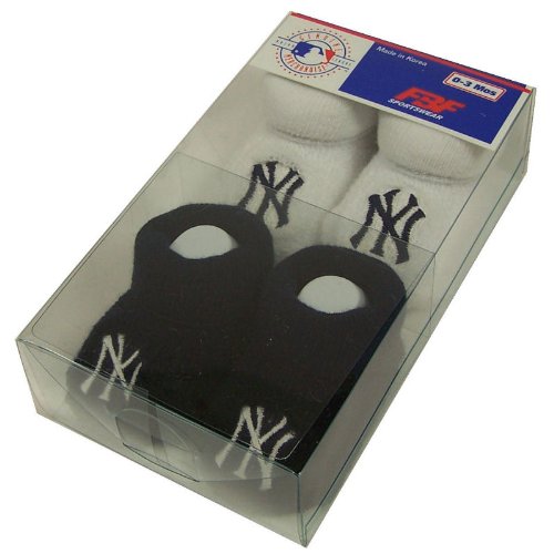 NEW YORK YANKEES EMBROIDERED LOGO COTTON BABY BOOTIES SET 0-3 MOS