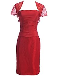 Lace Short Sleeves Taffeta Knee Length Evening Dress 