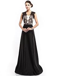 A-line Floor Length Round Neck Lace Keyhole Illusion Natural   Waistline Satin Prom Dress 