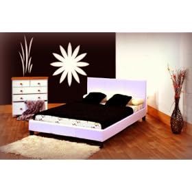 PAVIA / PRADO 4FT Small DOUBLE BED FRAME - WHITE FAUX LEATHER FINISHING