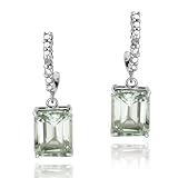 Sterling Silver 4ct Green Amethyst & Diamond Accent Rectangle Dangle Earrings
