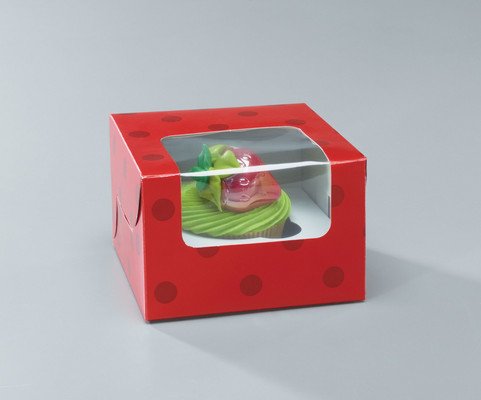 Red with Dots Single Cupcake ~ Cake Boxes