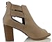 Soda Women's Wilma Faux Nubuck Leather Peep Toe Cut Out Side Buckle Stacked Heel Ankle Bootie