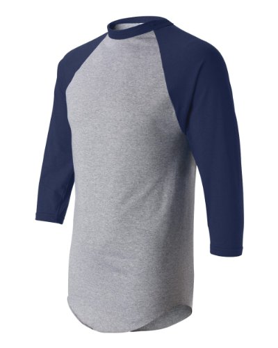 ¾ Sleeve Baseball Jersey, Color: Athletic Heather/ Navy, Size: Large