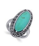 .925 Sterling Silver Marcasite Band Turquoise Gemstone Ring