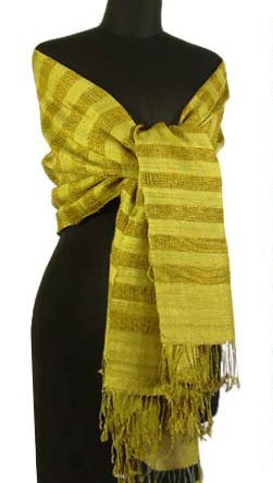 Silk shawl, 'Textured Paths' (olive)