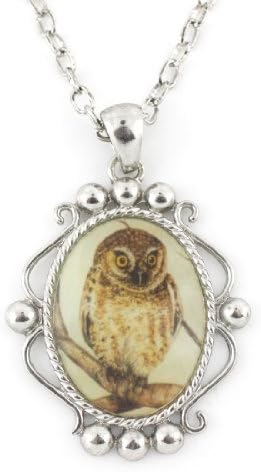 Vintage Feel Silver Tone Owl Image Pendant Necklace