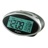 Elgin Battery Powered LCD Alarm Clock with Nap Timer 3408E – Silver