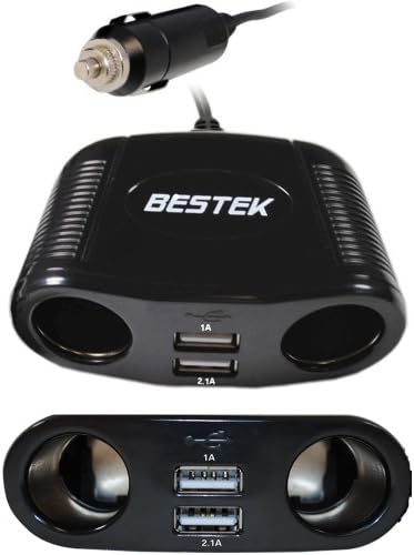 BESTEK 150w car cigarette lighter socket car splitter adapter for 12v 24v car with dual dc sockets and 2.1A dual usb charging for cell phone,samsung,ipad,iphone,tablets,gps,ect S152BK