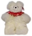 Natural Alpaca Bear. Genuine Light Colored Alpaca Teddy Bear With Red Roses Collar. 14 Inches high.