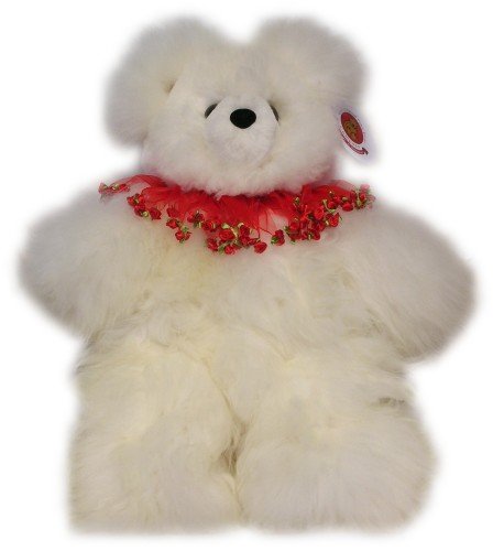 41BS4eRbTQL Alpaca Bear. Genuine Light Colored Alpaca Teddy Bear With Red Roses Collar. 18 Inches high.