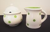 Ronnie's Terramoto Ceramic, Cream & Sugar Set, Lime Green Polka Dots on White Base