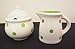 Ronnie's Terramoto Ceramic, Cream & Sugar Set, Lime Green Polka Dots on White Base