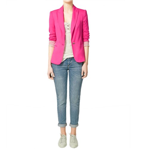 Finejo Women's Candy Color Suit Blazer