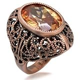 Size 8 Champagne Cubic Zirconia Brass Antique Copper Ring