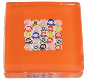 Murano Glass Paperweight, Embedded Circular Millefiori, Orange, Gift Boxed
