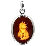 Baltic Amber Sterling Silver Cameo Oval Cat Pendant Cabochon Size 18x25mm