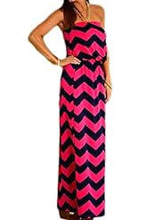 Sexy Strapless Full Length Cotton Summer Striped Print Sleeveless Tank Maxi Dress 