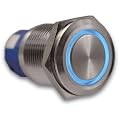Schalter (bis 230V / 5A) aus Aluminium mit LED-Leuchtring (Blau), wasserdicht (IP67)