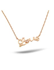 Sterling Silver Rose Gold Plated Love With Heart Cz Necklace 16 Inch Plus 2 Inch Chain