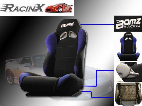 Black with Blue Universal Racing Seats - Pair