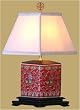Asian D&eacute;cor - 17" Chinese Red Porcelain Square Jar Oriental Desk Lamp w/ Shou Symbol Finial