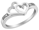 Diamond Double Heart Promise Ring in Sterling Silver